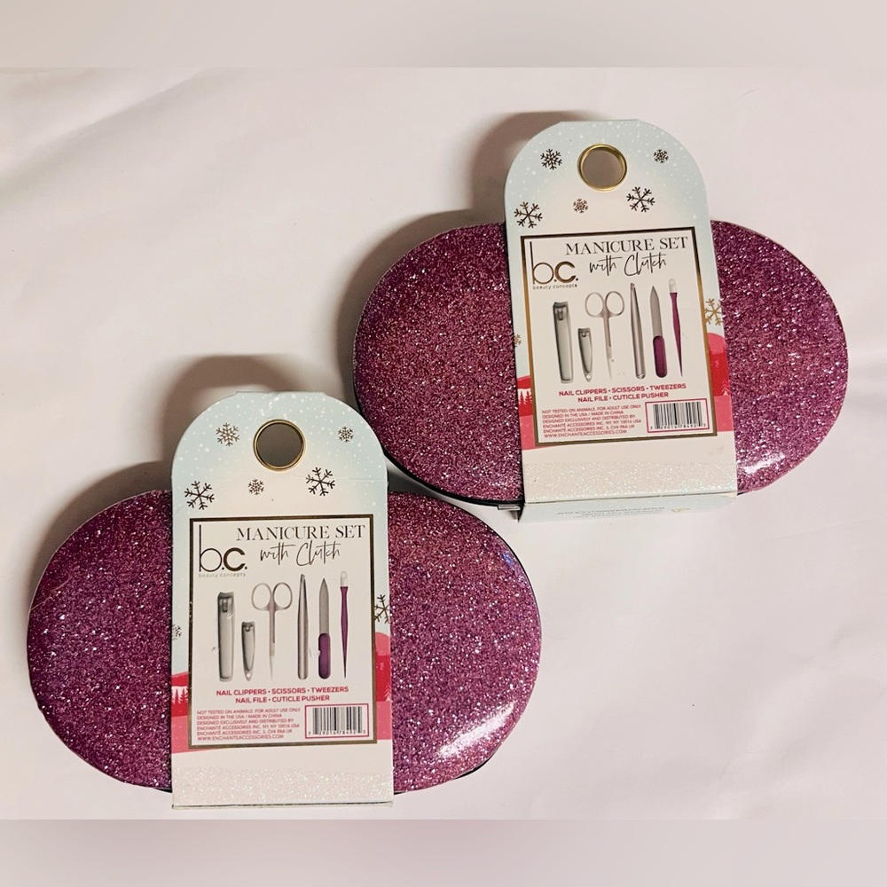 BEAUTY CONCEPTS Manicure Sets Glitter Pink Clutch - Set of 2 NEW!